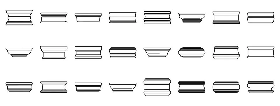 Baseboard molding icons set. Column bases representing different architectura Stock Illustration