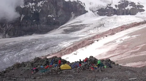 Basecamp above glacier Stock Footage 43248887