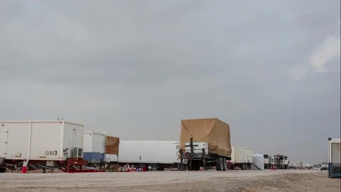 Basecamp office cointainer on Field Desert Video stock 144434635