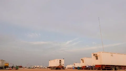 Basecamp office cointainer on Field Desert Video stock 144435338