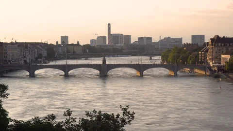 Basel and River - Beautiful Iconic View Stock Footage 96850856