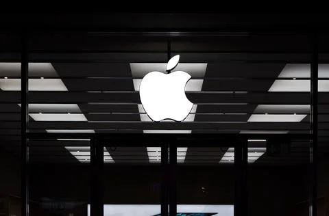 Basel Apple Store at Night Stock Photos
