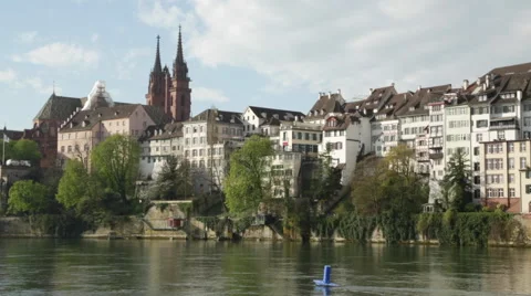 Basel Cathedral on the Rhine River Vídeo Stock 62104995