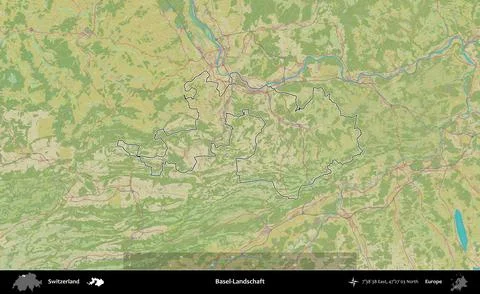 Basel-Landschaft outlined, Switzerland. Topographic Humanitarian Stock Illustration