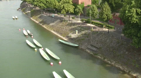 Basel punt boats on river Stock Footage 698402