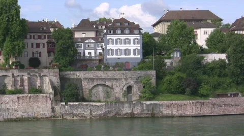 Basel river side houses Stock Footage 696543