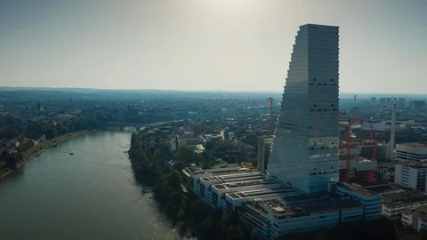 Basel riverside modern constriction aerial panorama 4k timelapse switzerland Stock Footage 120727752