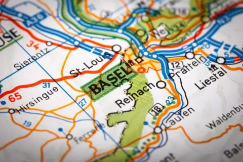 Basel on a road map Stock Photos