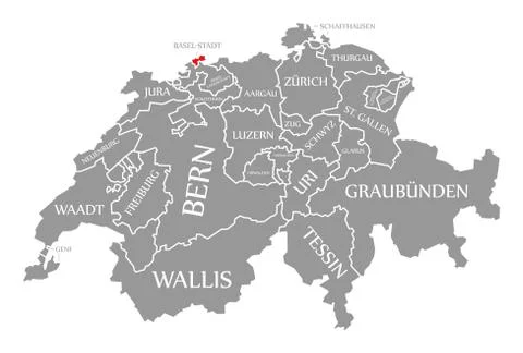 Basel Stadt red highlighted in map of Switzerland Stock Illustration