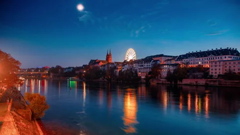 Basel Sunset Timelapse Along the Rhine Stock Footage 291874428