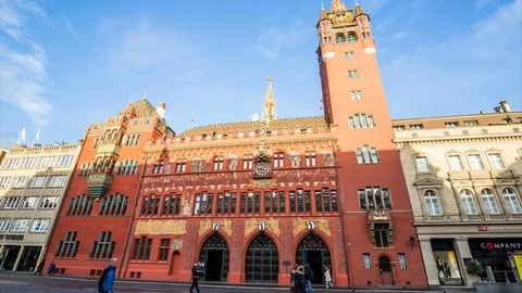 Basel town hall by day hyperlapse, tracking shot Video stock 72413446