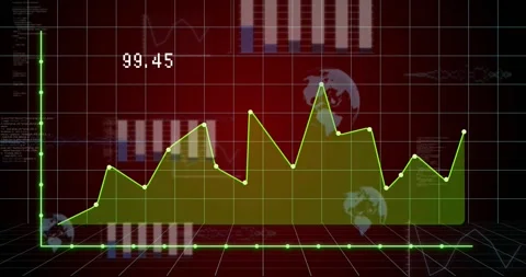 Baseline and axis appearing, neon green polyline drawing nodes and filling, Stock Footage 329832250