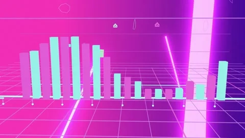 Baseline appearing and camera pulling forward, 3D bar chart pulsing with neon Stock Footage 335637239