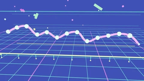 Baseline forming, pink polyline drawing leftward across neon grid, visualizing Stock Footage 335637274