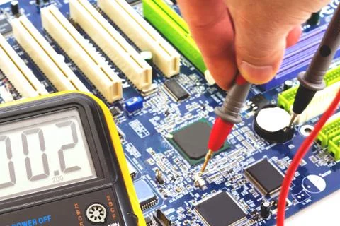 Baseline measurement and testing to the PC motherboard Stock Photos