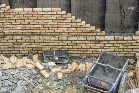 Basement brick insulation wall Stock Photos
