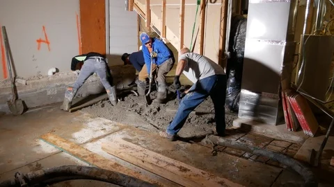 Basement Concrete Workers Stock Footage 123396411