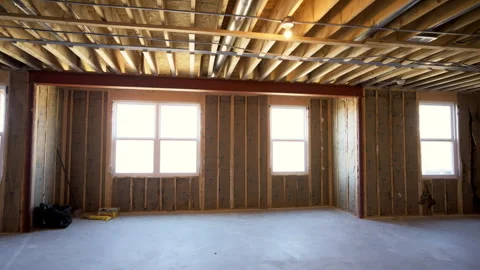 Basement Construction Progress with Exposed Wooden Framework 스톡 동영상 304374152