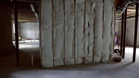 Basement with insulation of heating system on the view construction home framing Vidéo 113015441