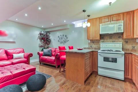 Basement Interior design with kitchen Stock Photos