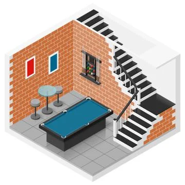 Basement isometric icon set Stock Illustration