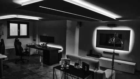 Basement Lighting Enhancement Using LED Strips for a Contemporary and Funct.. Stock Photos