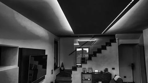 Basement Lighting Enhancement Using LED Strips for a Contemporary and Funct.. Stock Photos