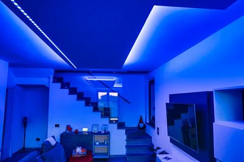 Basement Lighting Enhancement Using LED Strips for a Contemporary and Funct.. Stock Photos