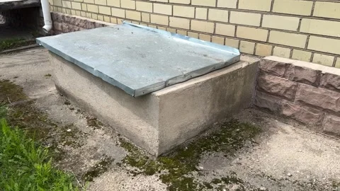 Basement opens in the building of the house has a window facing the street. The Stock Footage 299882105