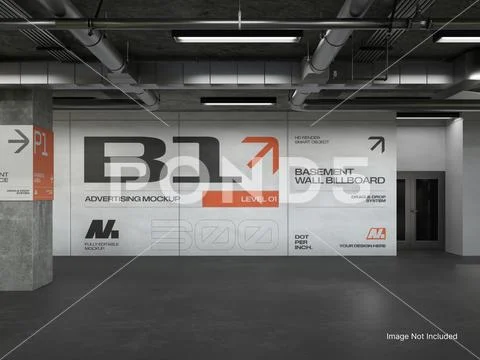 Basement Wall Billboard Advertising Mockup - Parking Garage Plantilla PSD