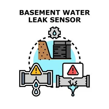 Basement water leak detection sensor system concept Stock Illustration