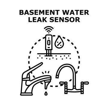 Basement water leak sensor detecting overflow icon Stock Illustration