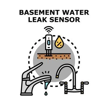 Basement water leak sensor detecting overflow icon Stock Illustration