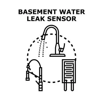 Basement water leak sensor detection system concept Stock Illustration