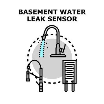 Basement water leak sensor detection system concept Stock Illustration