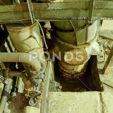 Basement of a water pumping station. Abandoned post-apocalyptic Stock Photos