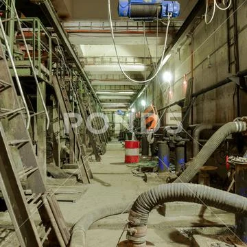 Basement of a water pumping station. Abandoned post-apocalyptic Stock Photos