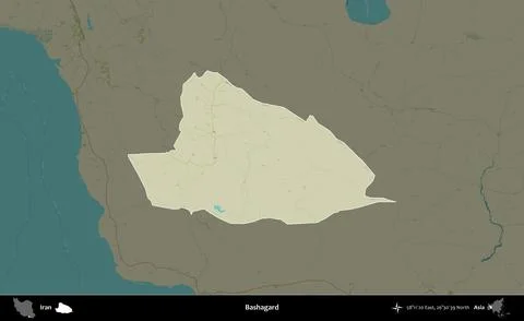 Bashagard highlighted, Iran. Topographic Humanitarian Stock Illustration