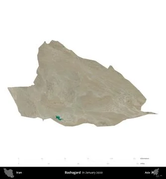 Bashagard, Iran, isolated on white. Satellite image. January 2020 Stock Illustration