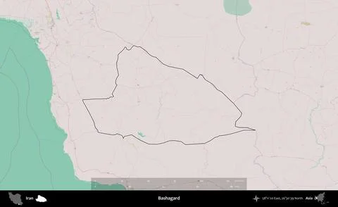 Bashagard outlined, Iran. Topographic Standard Stock Illustration