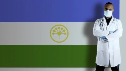 Bashkortostan  doctor with flag Video stock 153350628