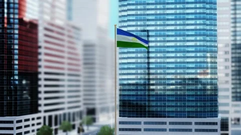 Bashkortostan Flag 3D Render Animation Waving in Front of Modern Glass Build Stock Footage 333076937
