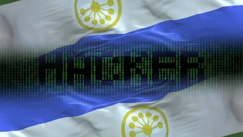 Bashkortostan flag - Waving flag on matrix binary code background Stock Footage 321419586