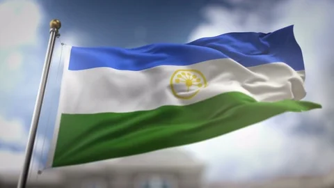 Bashkortostan Flag Waving Slow Motion 3D Rendering Blue Sky Background - Se.. Stock Footage 74861076