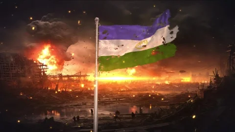 Bashkortostan flag waving in war is torn Stock Footage 330734146