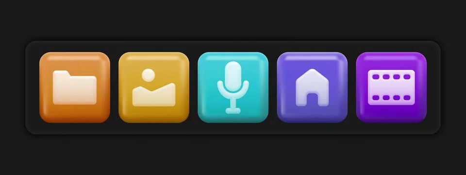 Basic 3d App Icons. Set of Colorful Squared UI Buttons Illustrazione stock