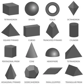 Basic 3d geometric shapes isolated on white background. All basic 3d shapes.. Illustrazione stock