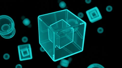 Basic 3D geometric shapes spinning on a black background. Design. Concept of Stock Footage 236943655