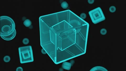 Basic 3D geometric shapes spinning on a black background. Design. Concept of Stock Footage 237708433