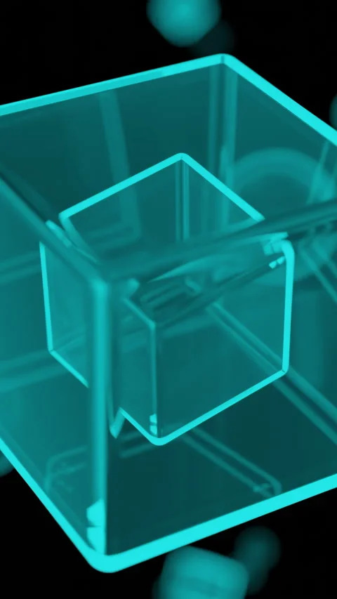 Basic 3D geometric shapes spinning on a black background. Design. Concept of Stock Footage 282658360